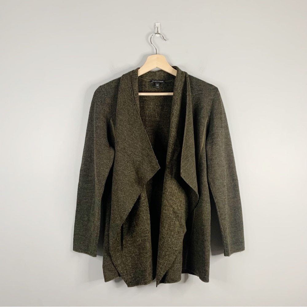 Eileen Fisher Womens Open Front Cardigan Sweater Merino Wool Knit Top Medium M